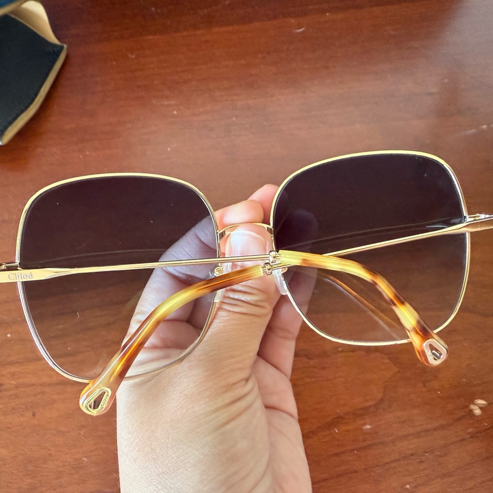 Chloe Gold Brown Oversized Sunglasses